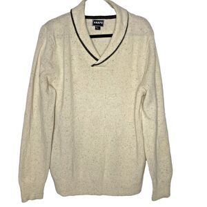 ANAPO Sweater Lambs Wool V-Neck Shawl Collar Pullover Mens XL Beige Brown Specks